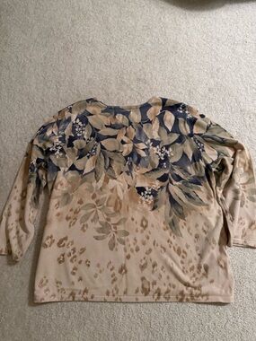 Alfred Dunner Beige Sweater with Navy and Olive Floral Print